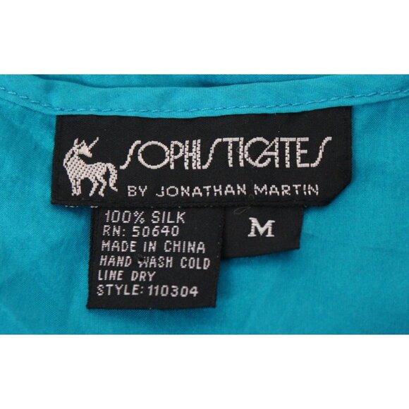 VTG 1990s Jonathan Martin Aqua Blue Silk Shirt Women Medium Tank Top Blouse Unde - Picture 6 of 6